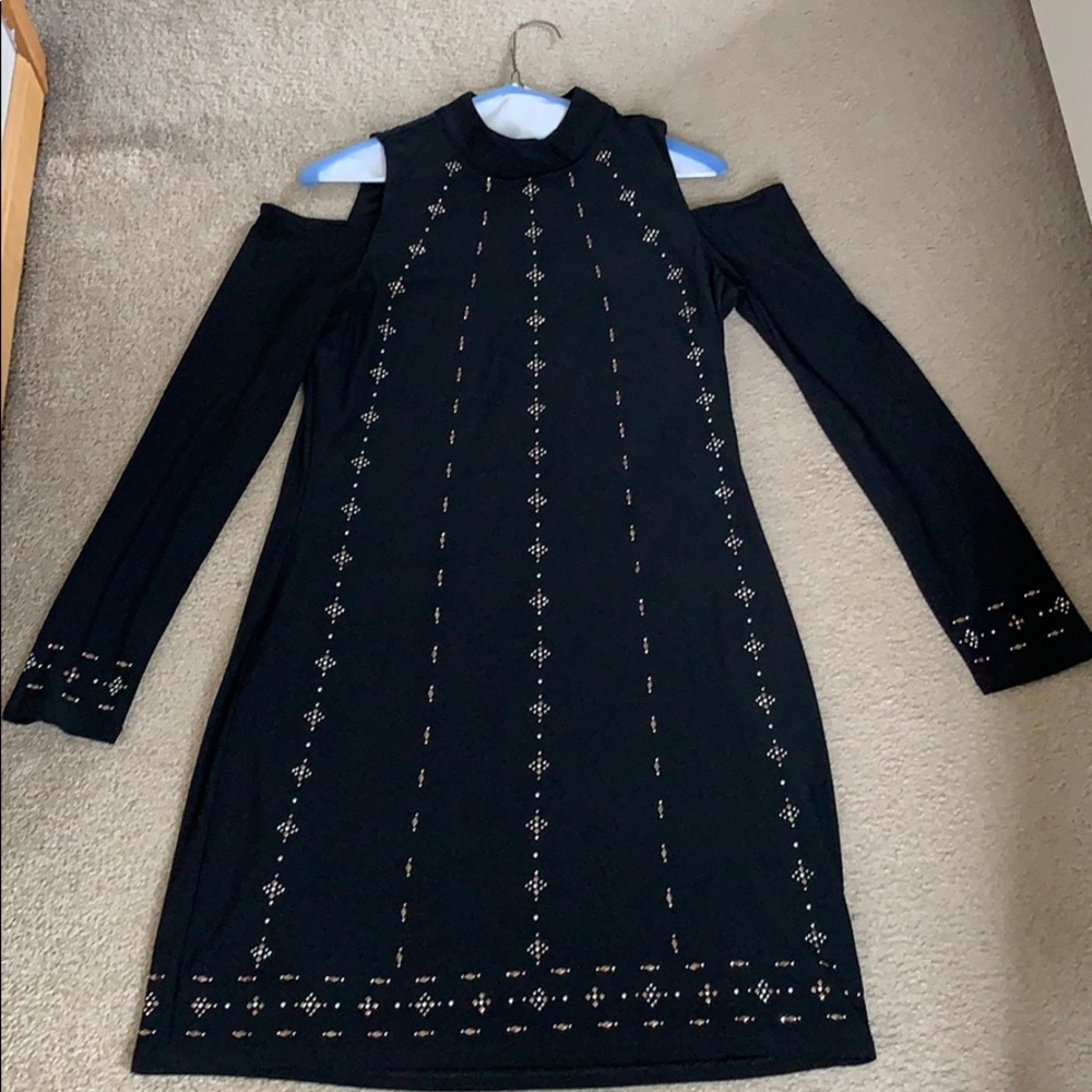 WHBM cold shoulder beaded mock neck dress